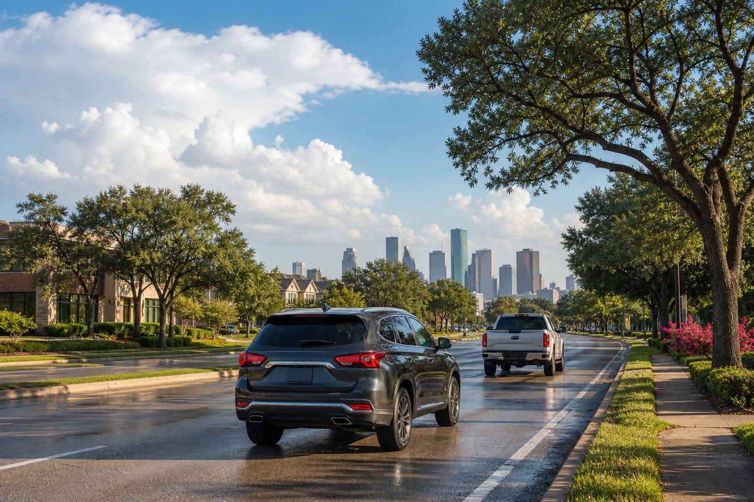 Representative used vehicles and roadway scene for Conroe-area shoppers