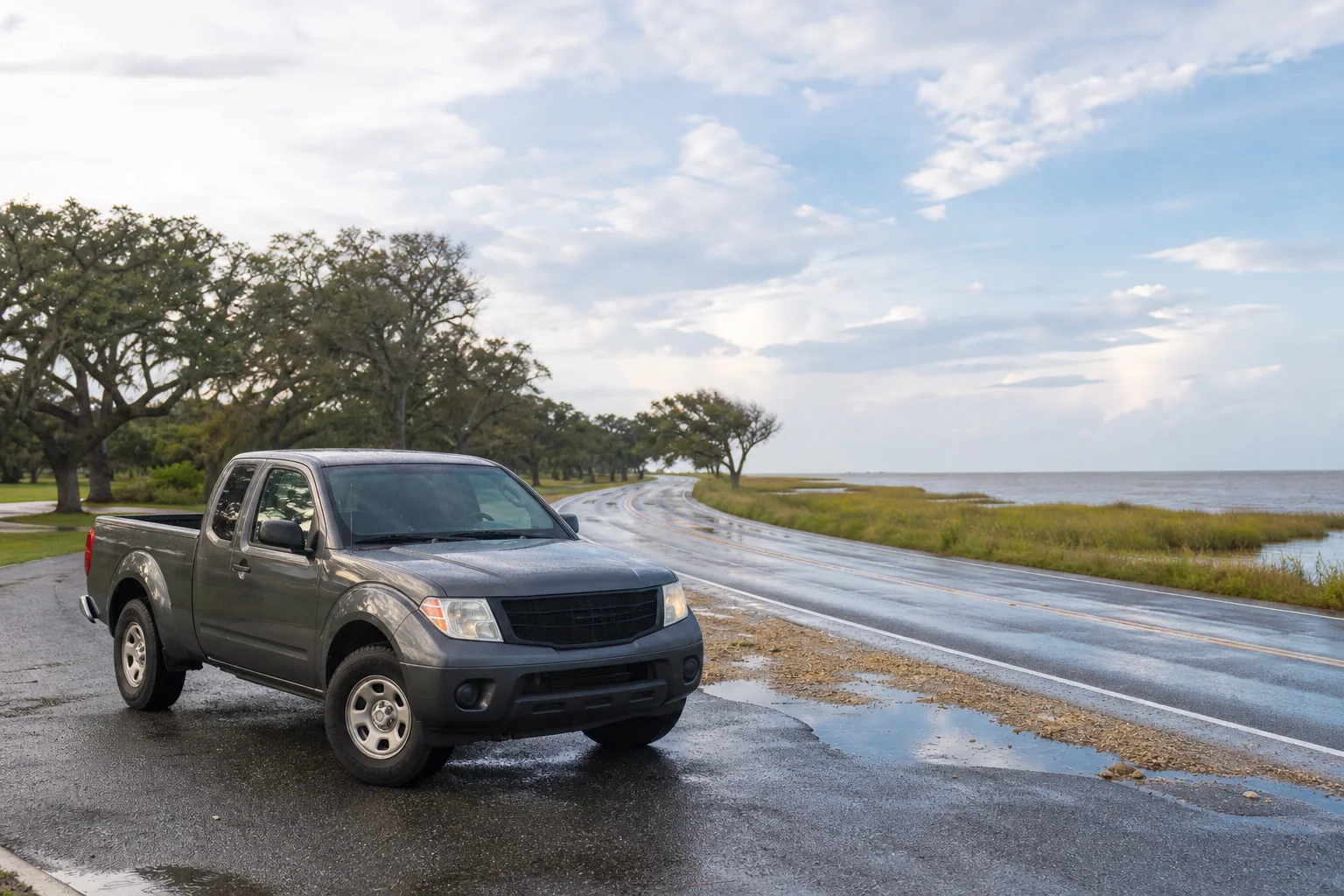 Representative used vehicle and Texas road scene for Beaumont-area shoppers